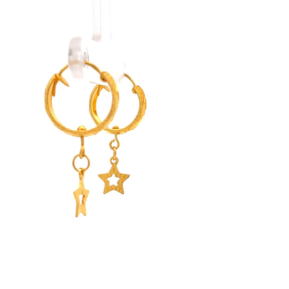 22ct Gold Hoop Earrings with Star Drop Charms - FJewellery
