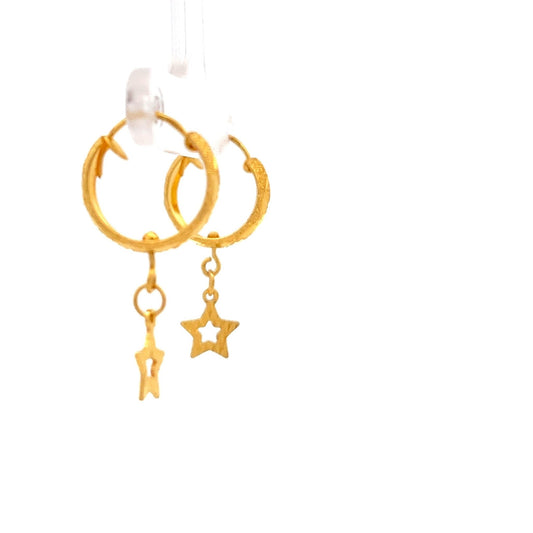 22ct Gold Hoop Earrings with Star Drop Charms - FJewellery