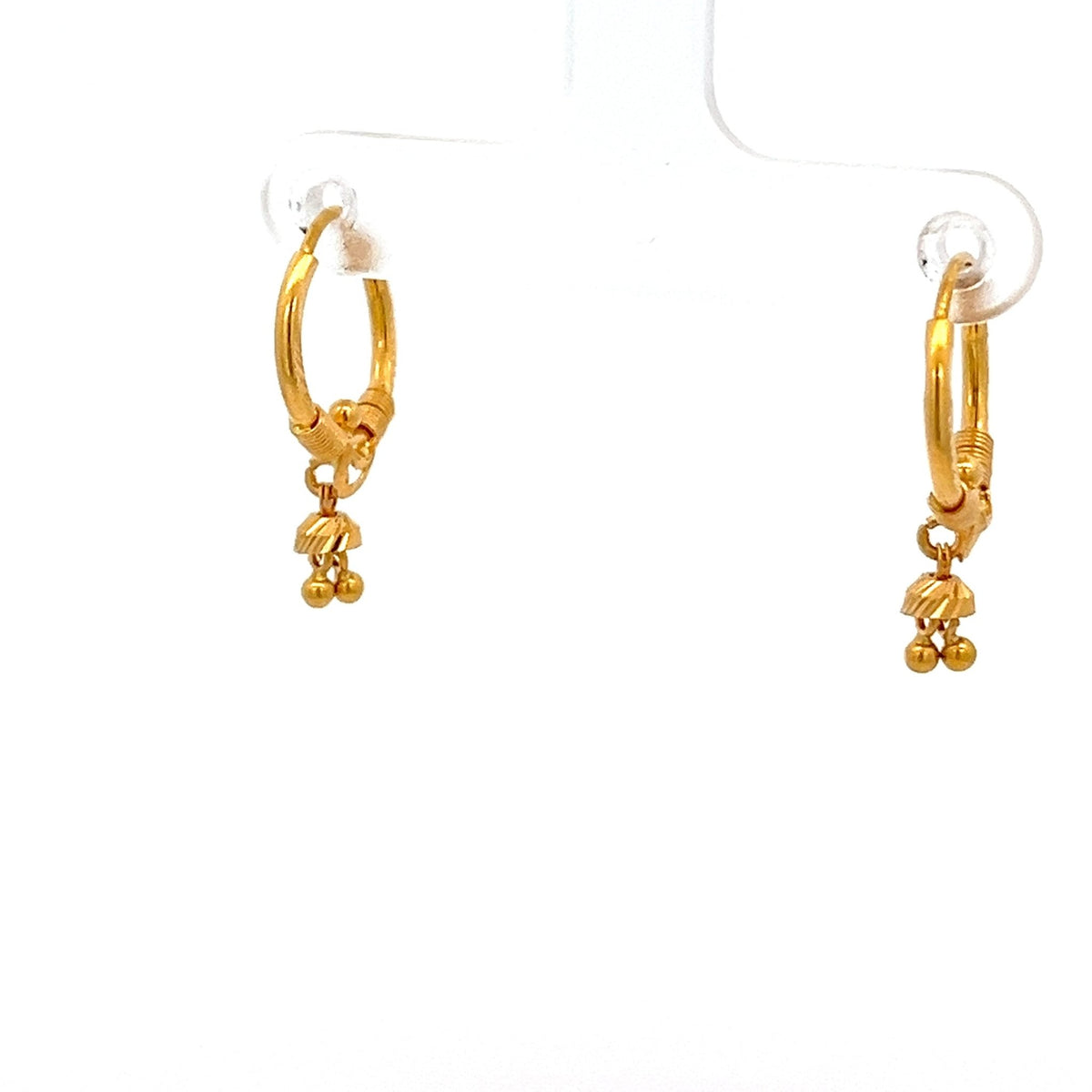 22ct Gold Hoop Earrings with Textured Drop Charms - FJewellery
