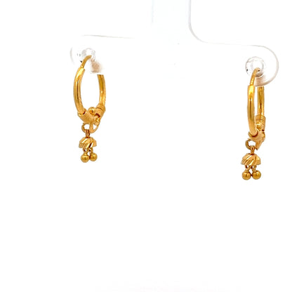 22ct Gold Hoop Earrings with Textured Drop Charms - FJewellery