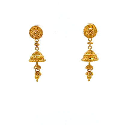 22ct Gold Jhumka Drop Earrings with Granulated Detail - FJewellery