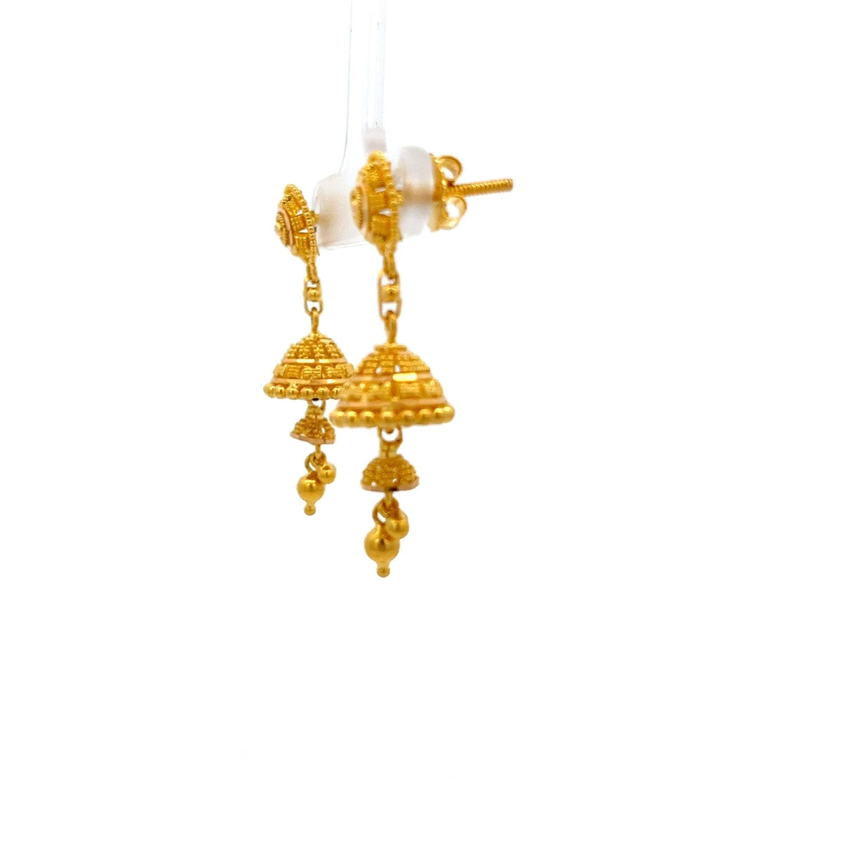 22ct Gold Jhumka Drop Earrings with Granulated Detail - FJewellery