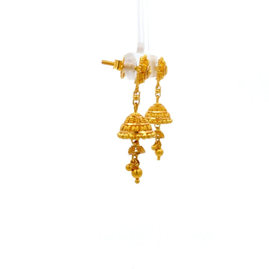 22ct Gold Jhumka Drop Earrings with Granulated Detail - FJewellery