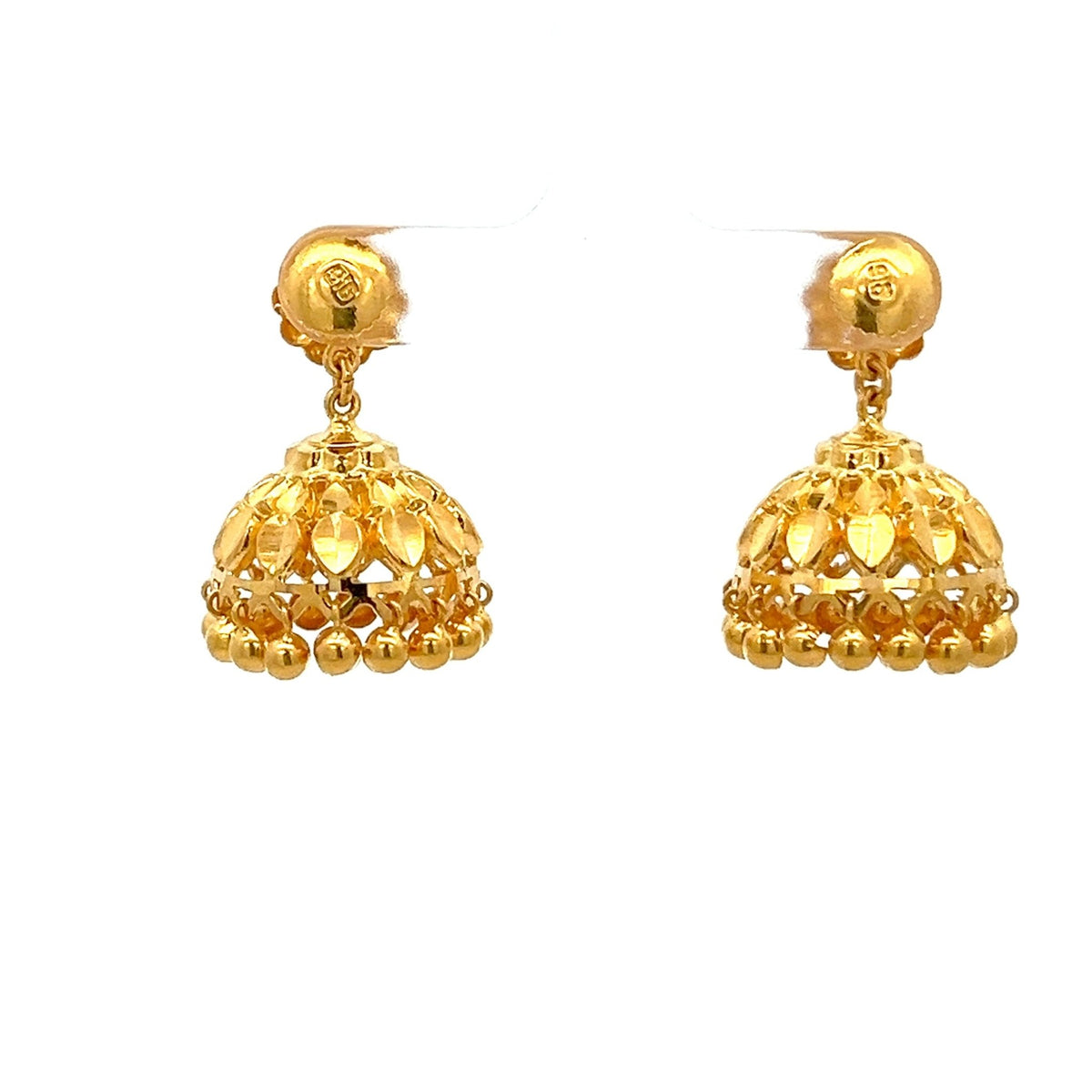 22ct Gold Jhumka Drop Earrings with Textured Dome Design - FJewellery