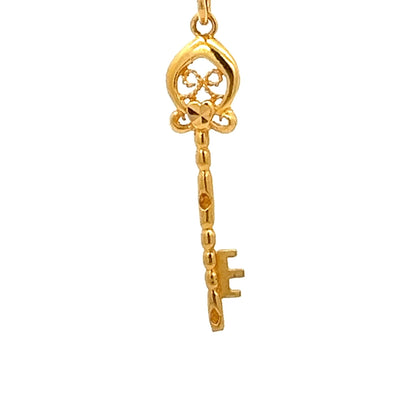 22ct Gold Key Pendant with Ornate Cluster Detail - FJewellery