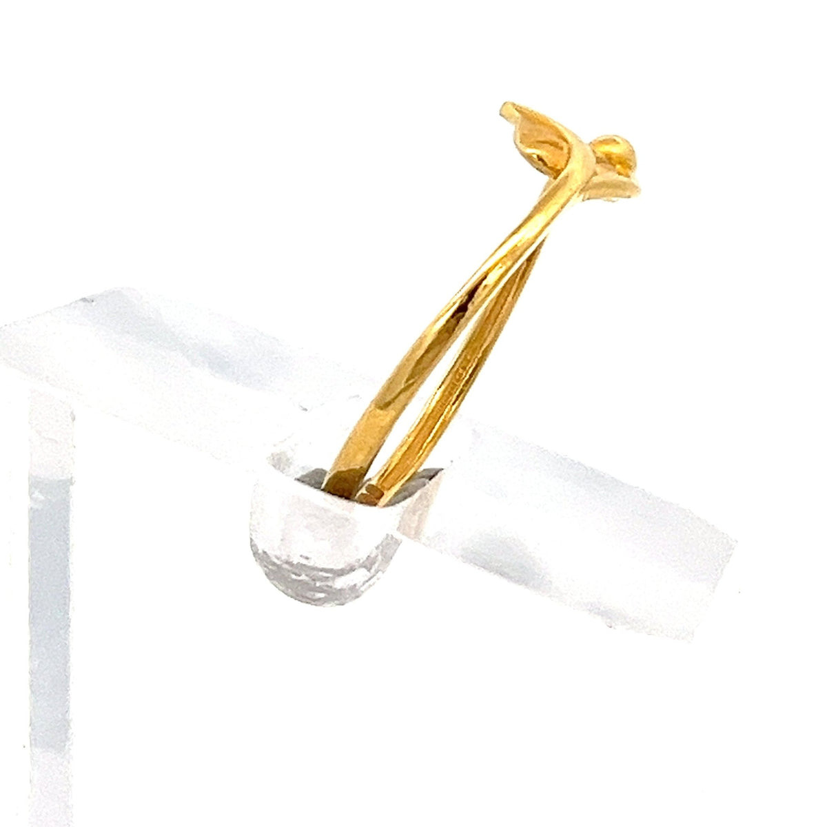 22ct Gold Leaf Design Ring with Clear Stone Detail - FJewellery