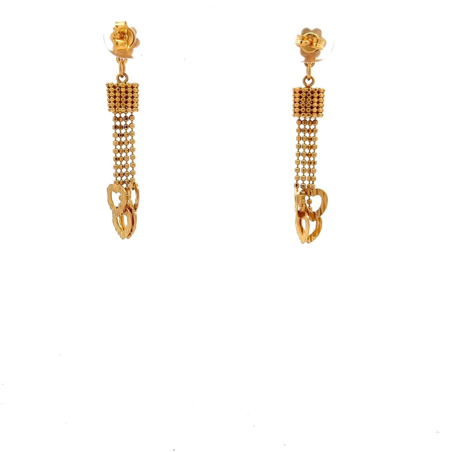22ct Gold Long Drop Earrings with Open Heart Links - FJewellery