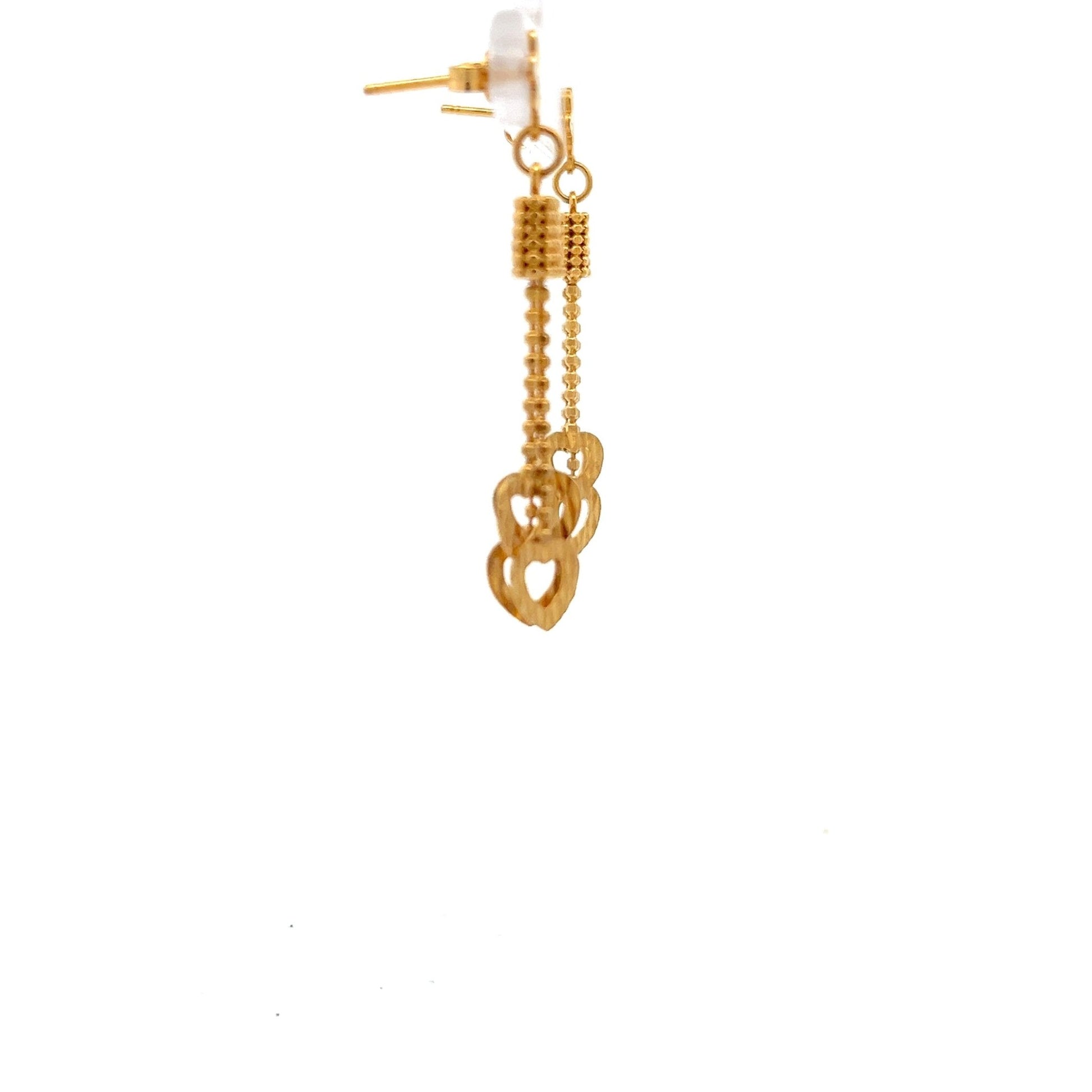 22ct Gold Long Drop Earrings with Open Heart Links - FJewellery