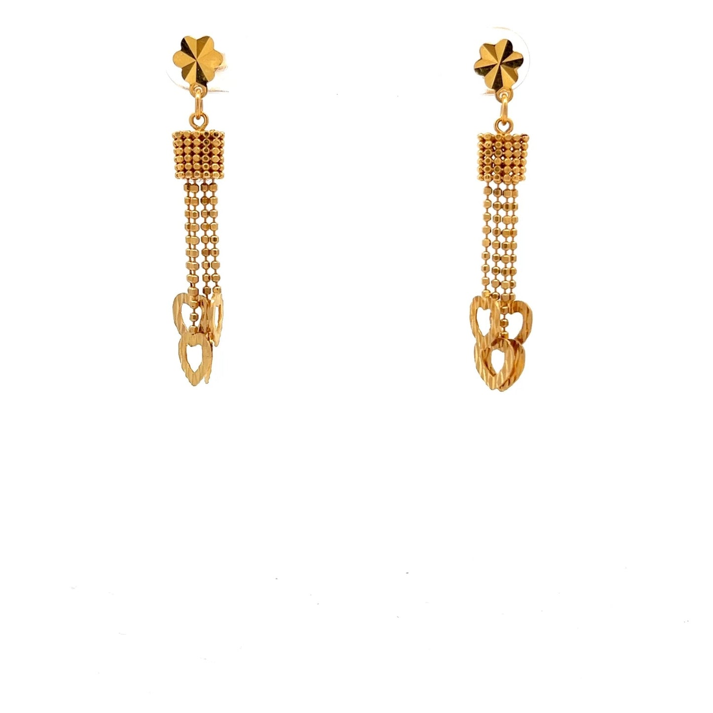 22ct Gold Long Drop Earrings with Open Heart Links - FJewellery