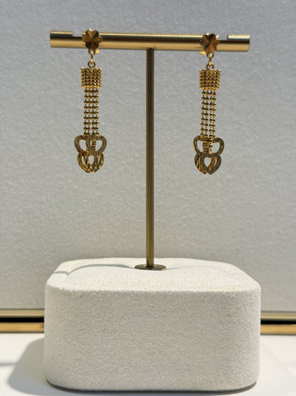 22ct Gold Long Drop Earrings with Open Heart Links - FJewellery
