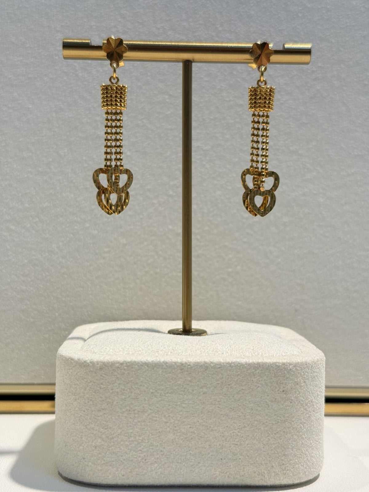 22ct Gold Long Drop Earrings with Open Heart Links - FJewellery