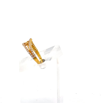 22ct Gold Love Motif Ring with Clear Stone Borders - FJewellery