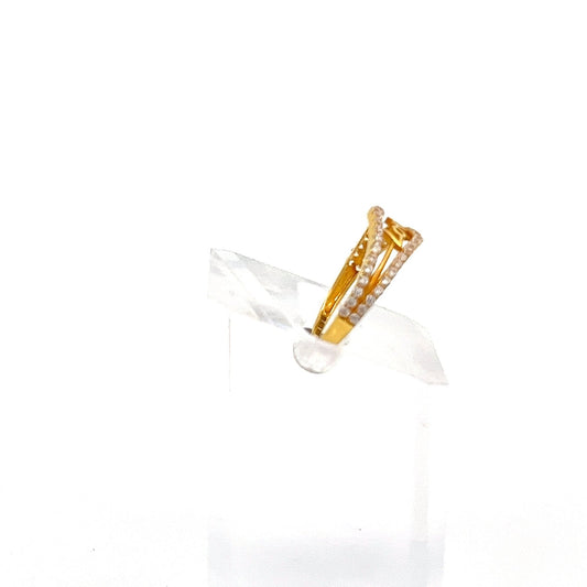 22ct Gold Love Motif Ring with Clear Stone Borders - FJewellery