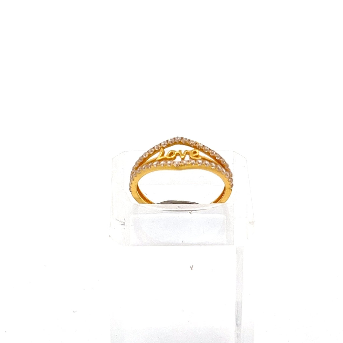 22ct Gold Love Motif Ring with Clear Stone Borders - FJewellery