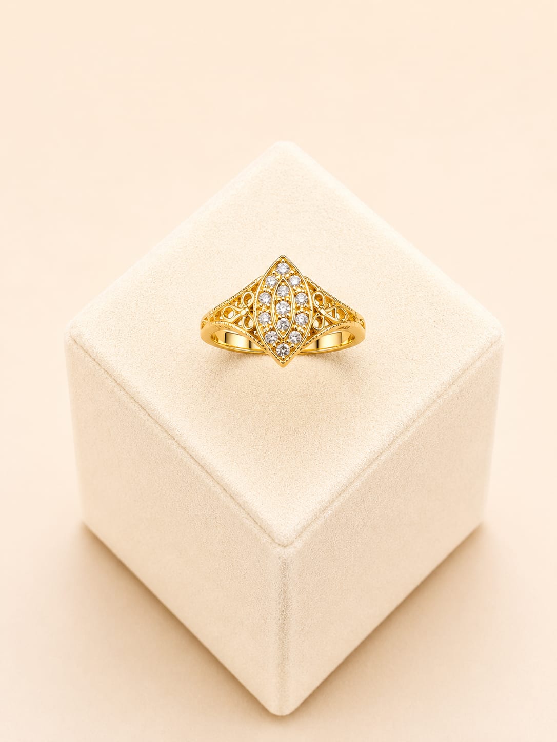 22ct Gold Marquise Cluster Ring with Clear Stones - FJewellery