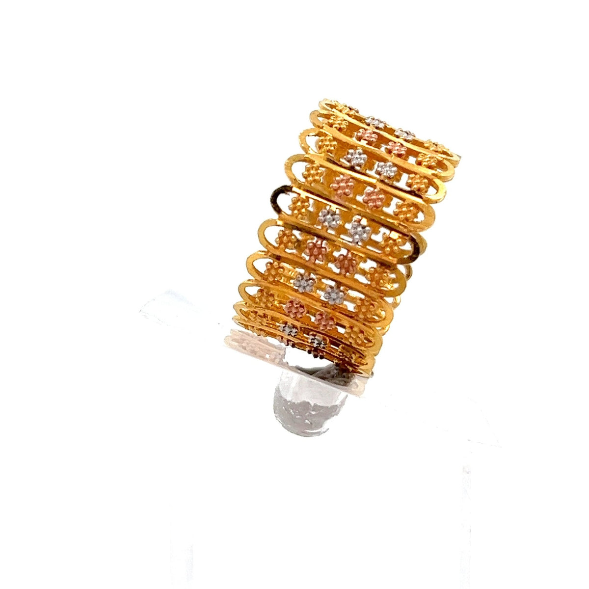 22ct Gold Multi-Row Textured Pattern Ring - FJewellery