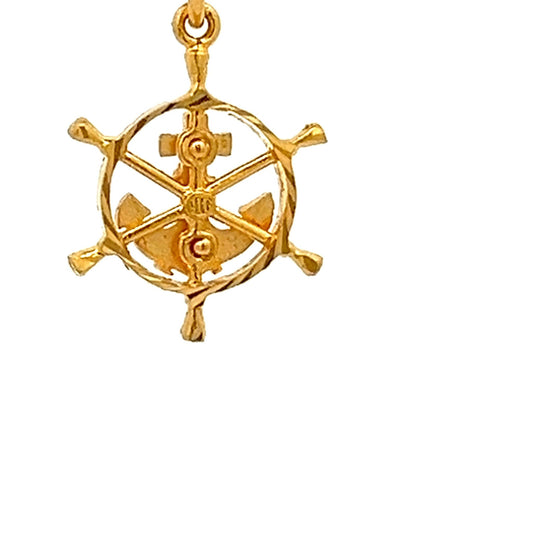 22ct Gold Nautical Ship’s Wheel and Anchor Pendant - FJewellery