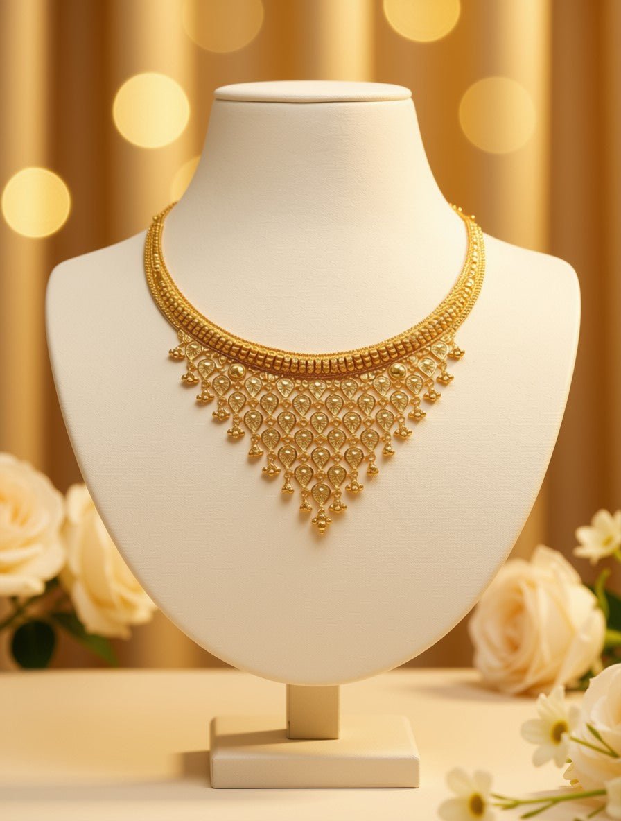 22ct Gold Necklace with Teardrop Stone Fringe - FJewellery