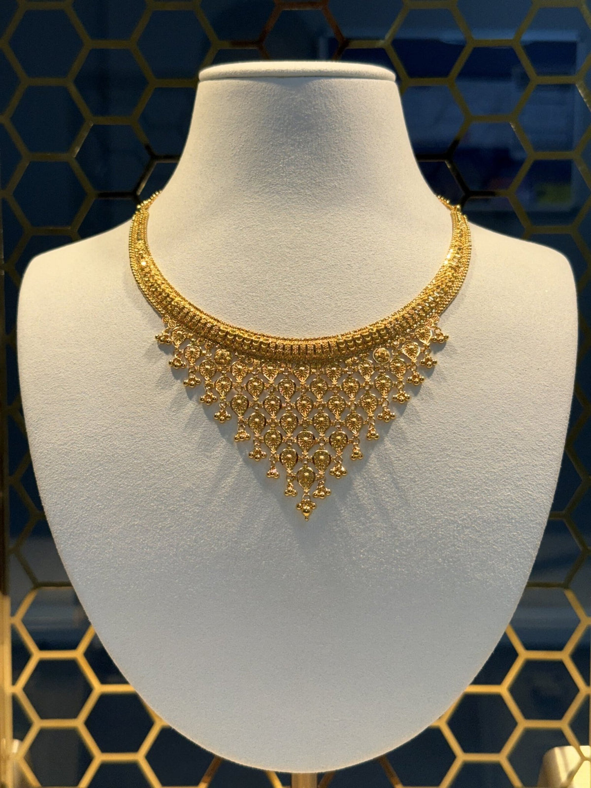 22ct Gold Necklace with Teardrop Stone Fringe - FJewellery