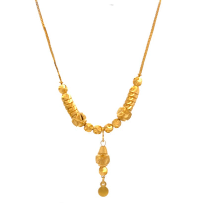 22ct Gold Necklace with Textured Bead and Drop Pendant - FJewellery
