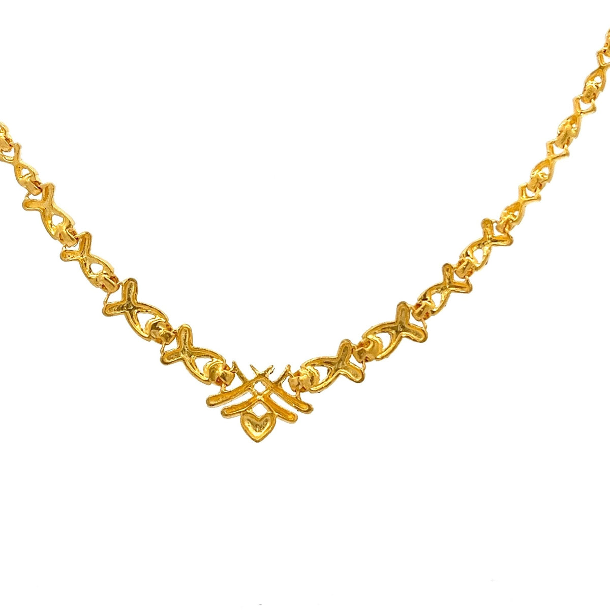 22ct Gold Necklace with Textured Links and Openwork Pendant - FJewellery