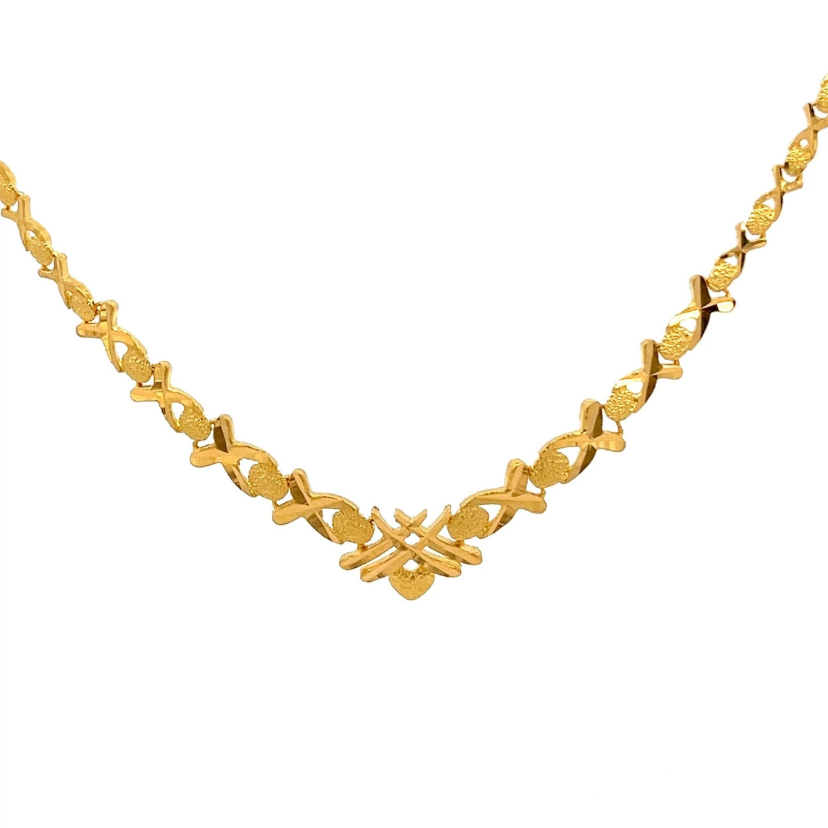 22ct Gold Necklace with Textured Links and Openwork Pendant - FJewellery