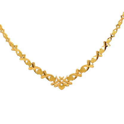 22ct Gold Necklace with Textured Links and Openwork Pendant - FJewellery