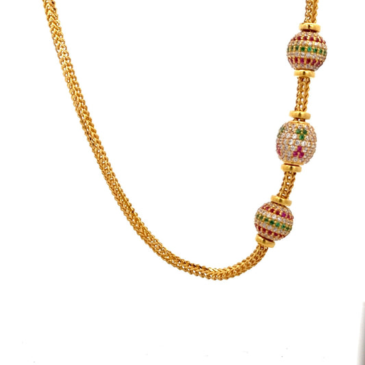 22ct Gold Necklace with Three Coloured Stone Beads - FJewellery