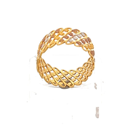 22ct Gold Openwork Multi-Row Stone-Set Ring - FJewellery