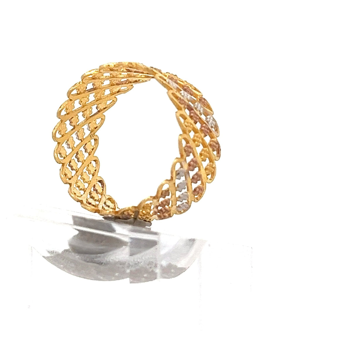 22ct Gold Openwork Multi-Row Stone-Set Ring - FJewellery