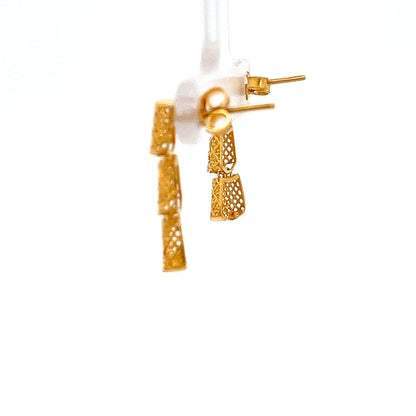 22ct Gold Openwork Triple Drop Earrings - FJewellery