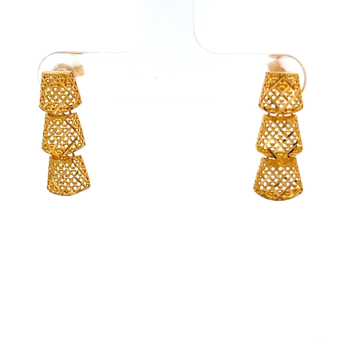 22ct Gold Openwork Triple Drop Earrings - FJewellery