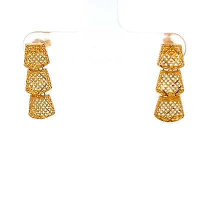 22ct Gold Openwork Triple Drop Earrings - FJewellery