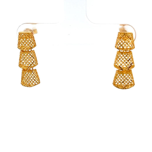 22ct Gold Openwork Triple Drop Earrings - FJewellery