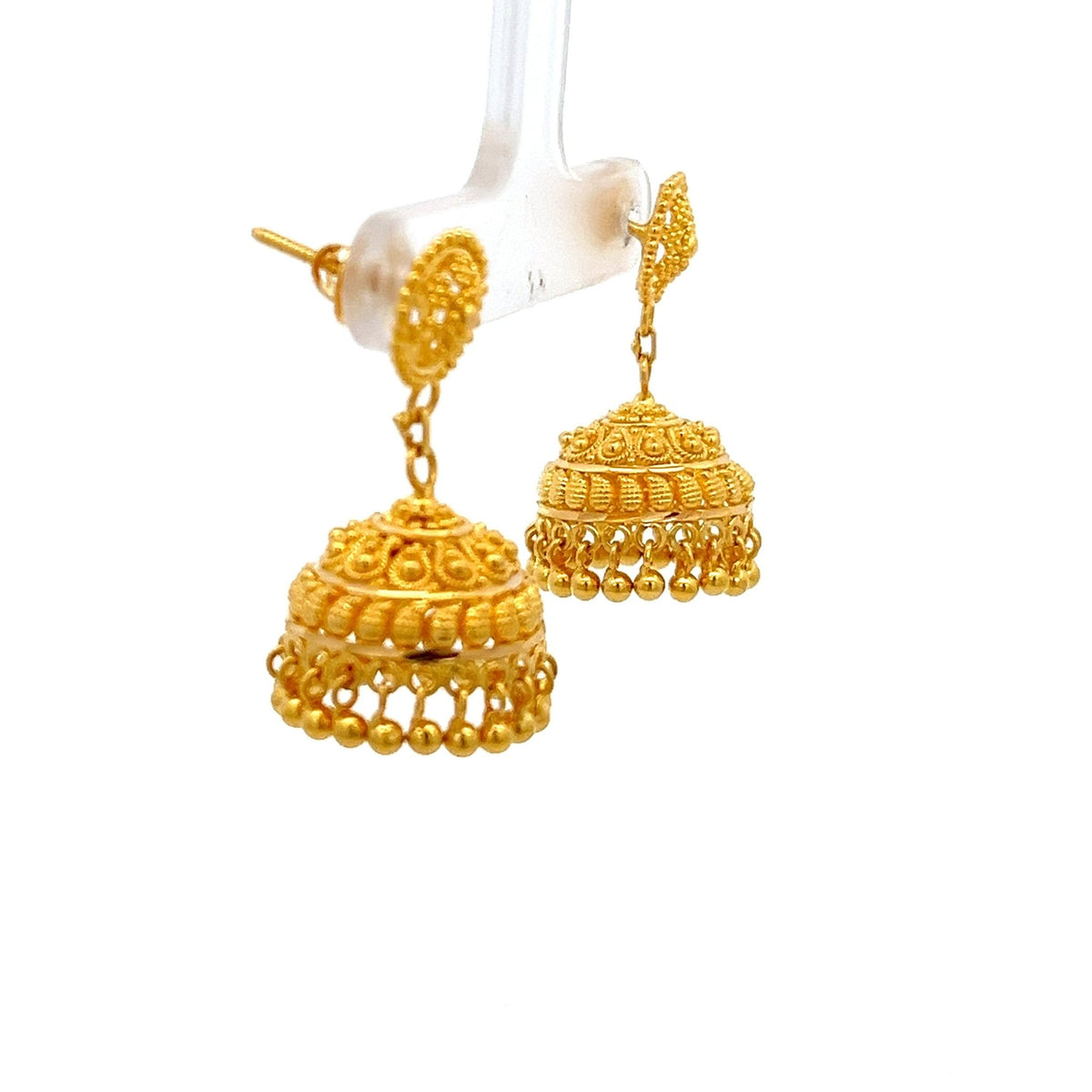 22ct Gold Ornate Domed Jhumka Drop Earrings - FJewellery
