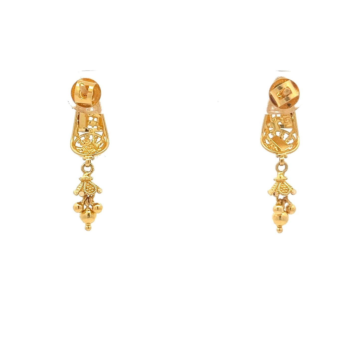 22ct Gold Ornate Drop Earrings with Beaded Pendant Details - FJewellery