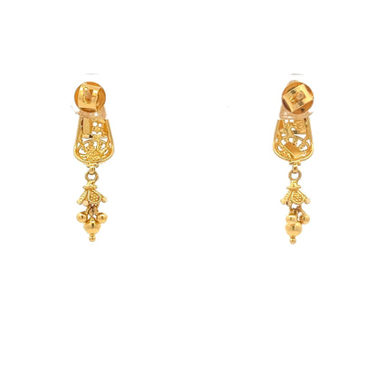 22ct Gold Ornate Drop Earrings with Beaded Pendant Details - FJewellery