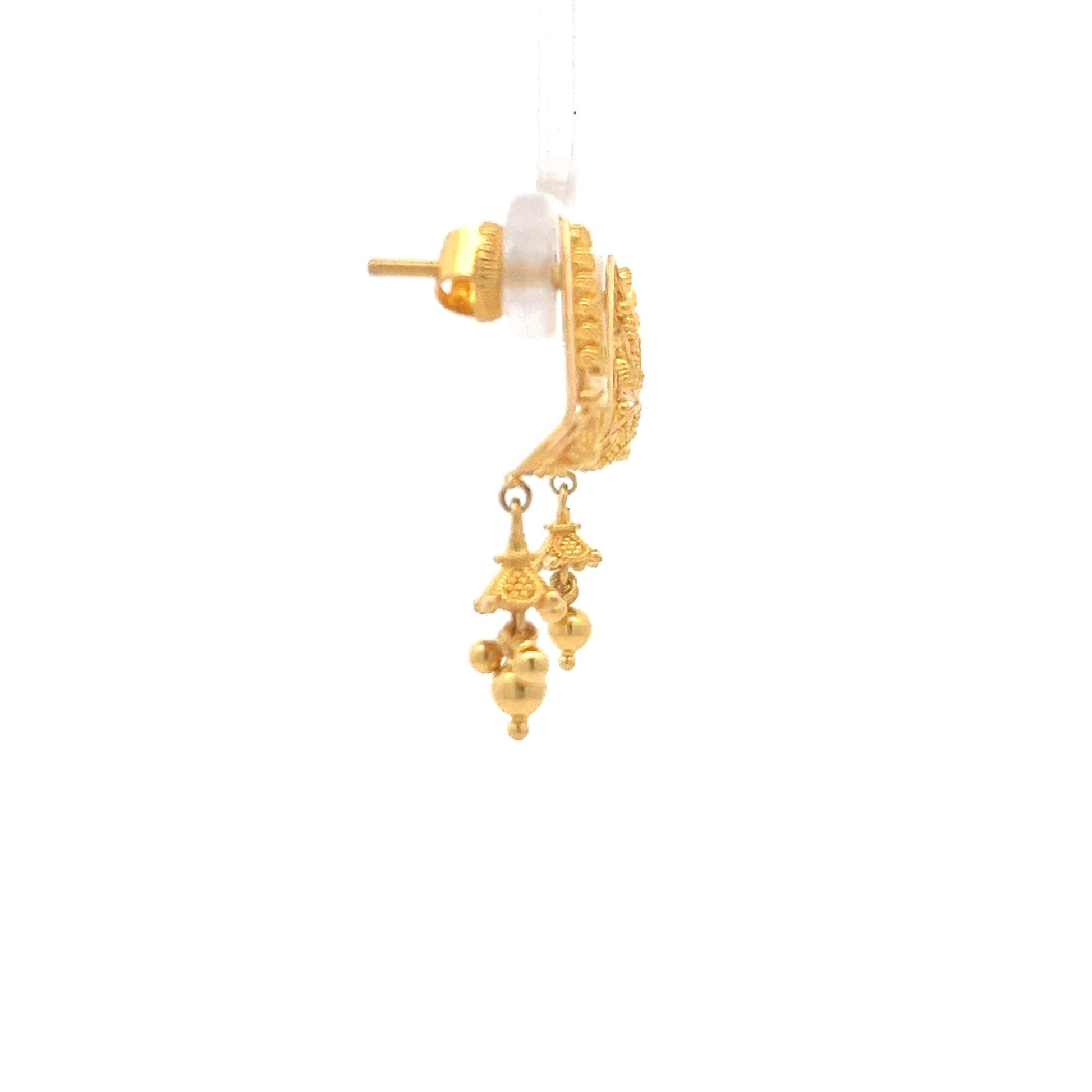 22ct Gold Ornate Drop Earrings with Beaded Pendant Details - FJewellery