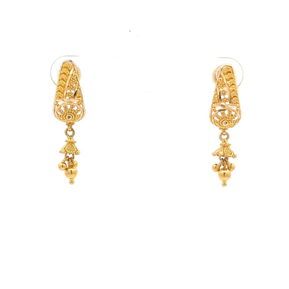 22ct Gold Ornate Drop Earrings with Beaded Pendant Details - FJewellery