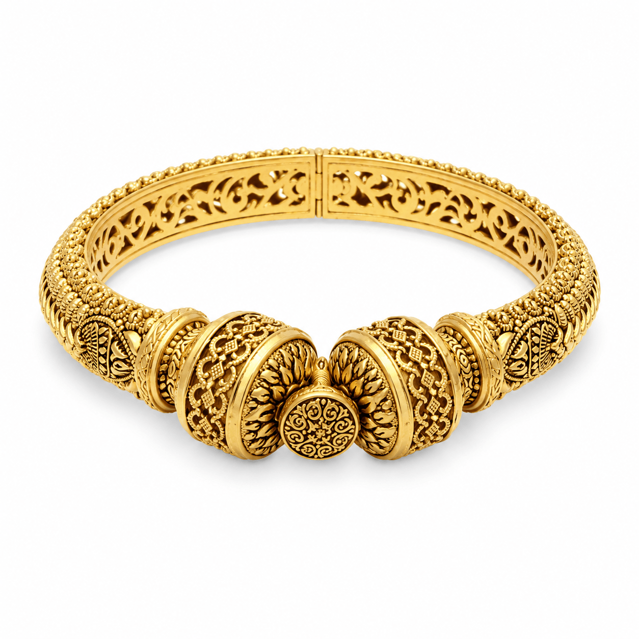22ct Gold Ornate Engraved Hinged Bangle - FJewellery