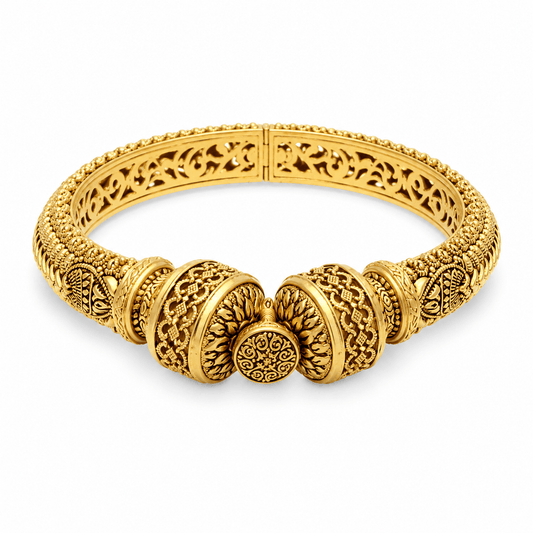 22ct Gold Ornate Engraved Hinged Bangle - FJewellery