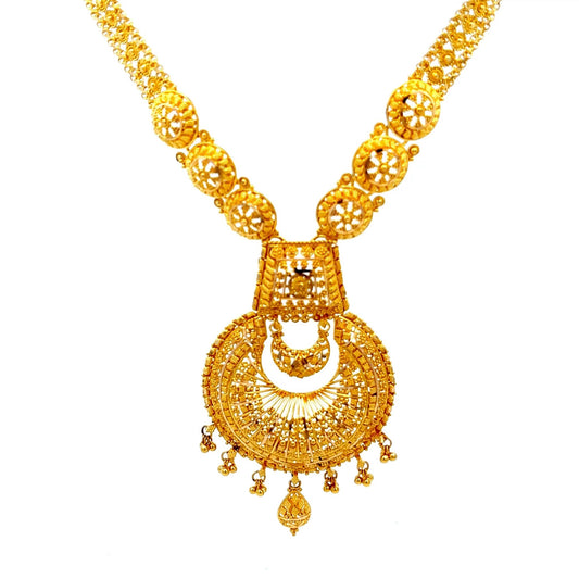 22ct Gold Ornate Filigree Pendant Necklace with Drop Details - FJewellery