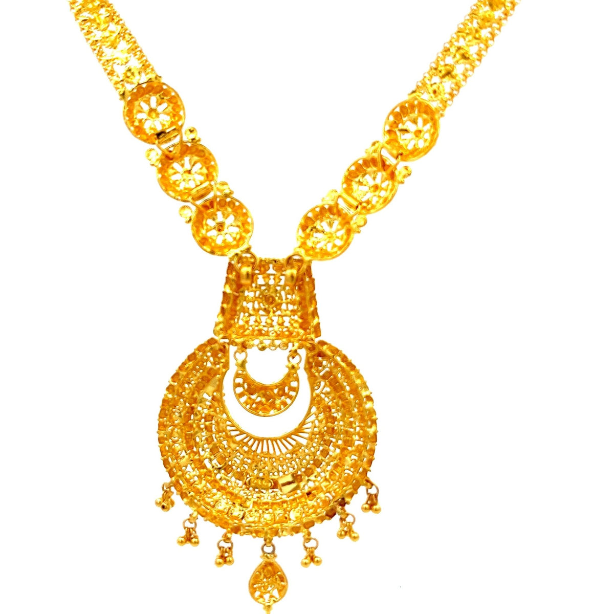 22ct Gold Ornate Filigree Pendant Necklace with Drop Details - FJewellery