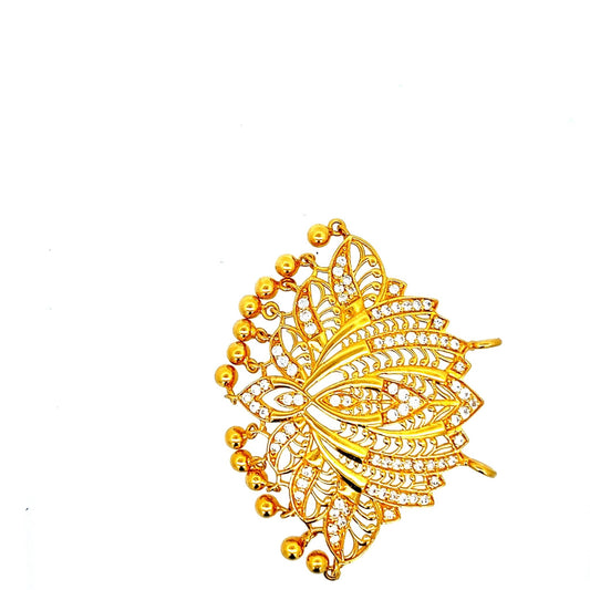 22ct Gold Ornate Floral Cluster Pendant with Clear Stones - FJewellery