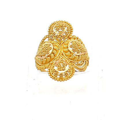 22ct Gold Ornate Four-Leaf Cluster Ring - FJewellery
