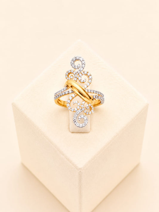22ct Gold Ornate Scrollwork Ring with Clear Stone Details - FJewellery