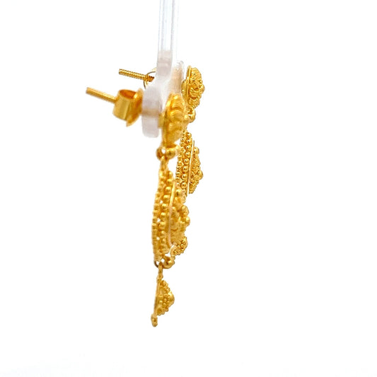 22ct Gold Ornate Teardrop Filigree Drop Earrings - FJewellery