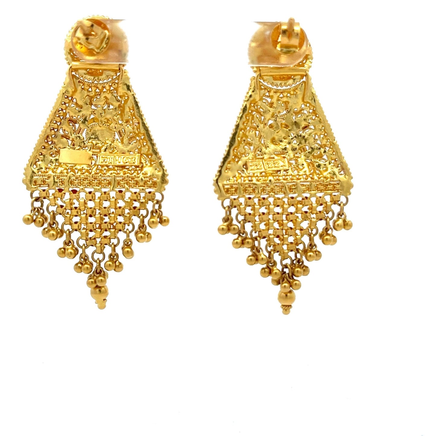 22ct Gold Ornate Triangle Filigree Drop Earrings - FJewellery