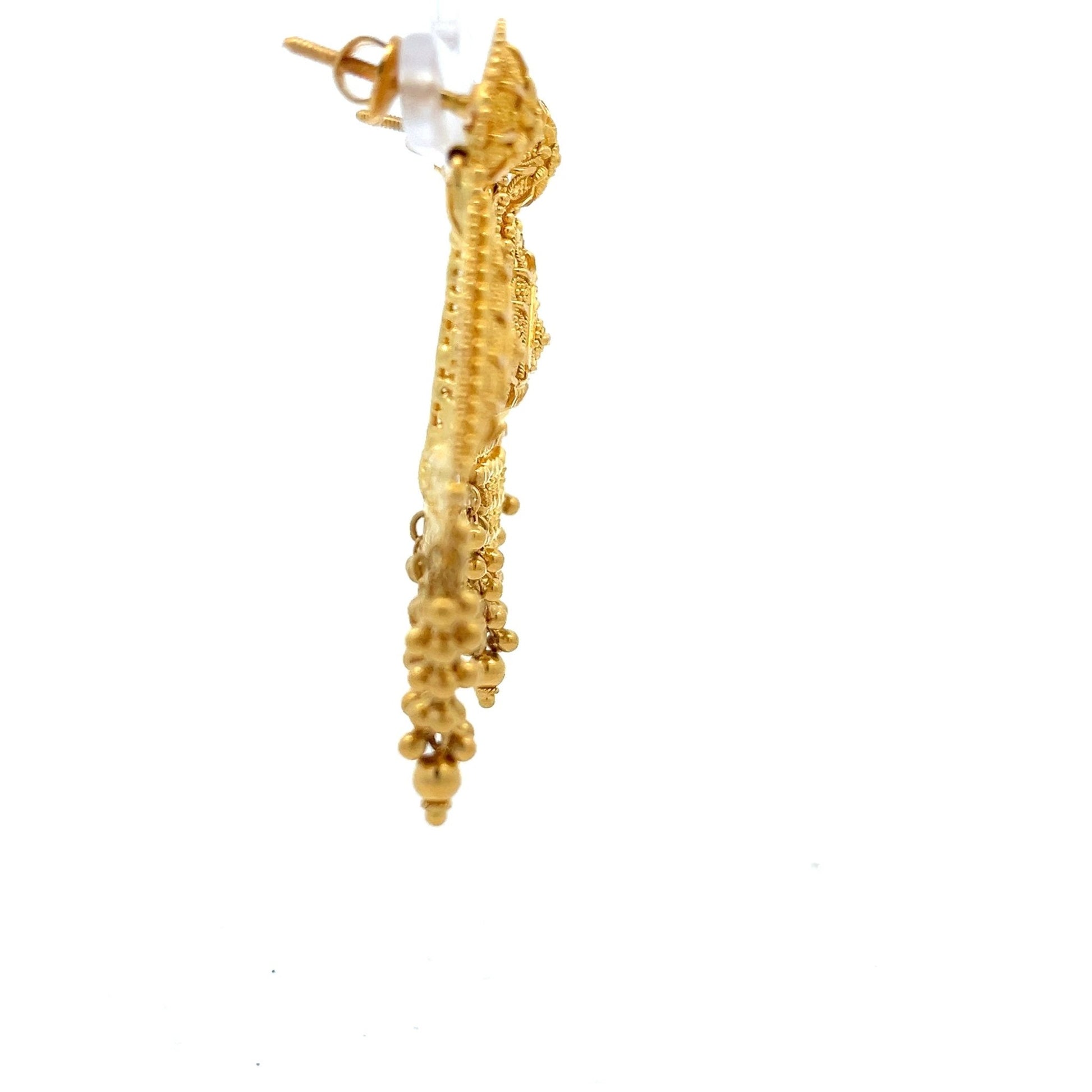 22ct Gold Ornate Triangle Filigree Drop Earrings - FJewellery