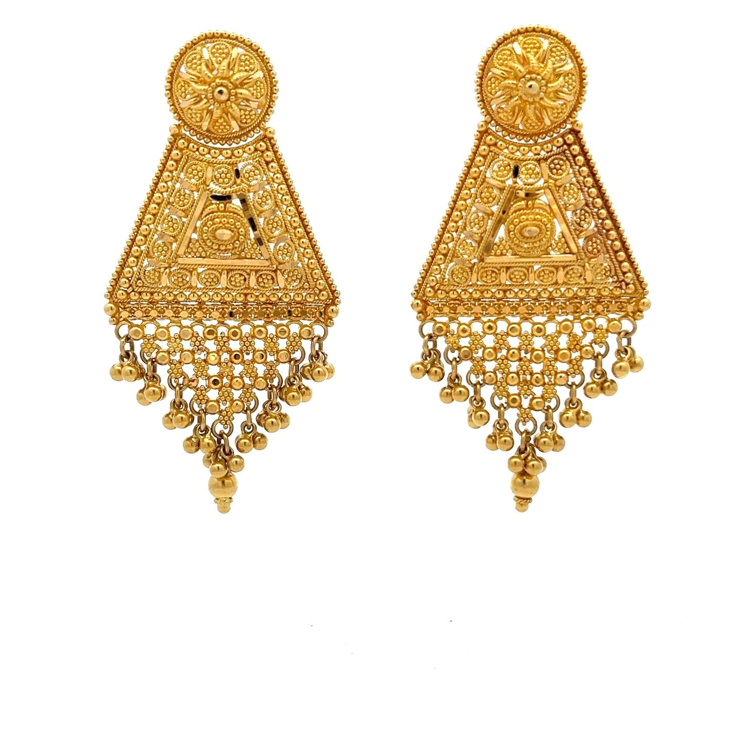 22ct Gold Ornate Triangle Filigree Drop Earrings - FJewellery